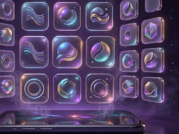 p88 Glowing game-style icons above a smartphone