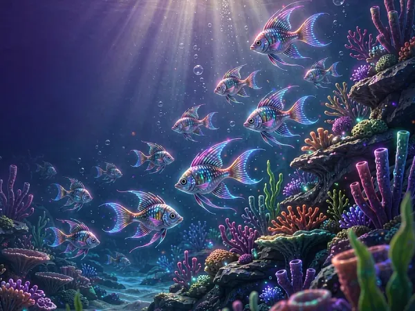 p88 Colourful fish swimming around an underwater reef