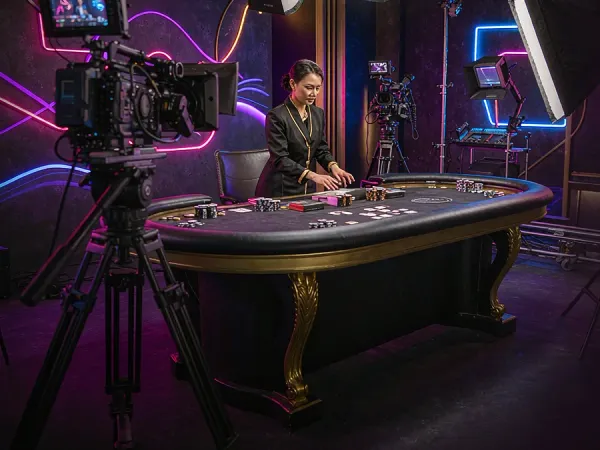 p88 Camera and studio lighting facing a casino table