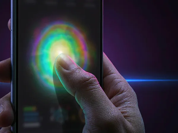 p88 Finger touching a glowing circle on a phone screen